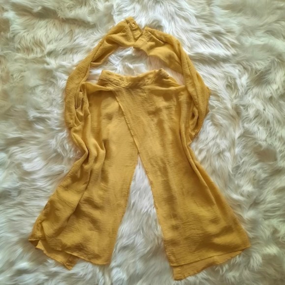 Back has Slit! - Sheer Yellow Button Front Shirt Blouse